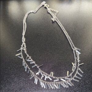 Express Silver Layered Fringe Necklace